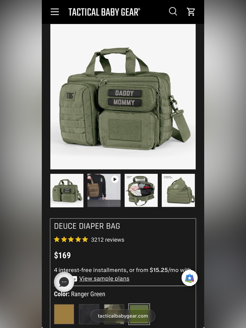 Tactical Baby Gear Deuce 3.0 Diaper Bag - Olive Green with extra cooler pack